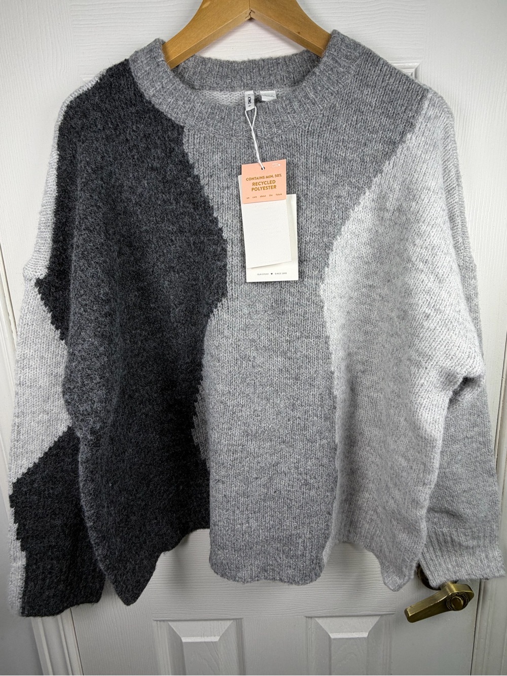 Ricki’s Only Gray Tone Colorblock Sweater Women's XL Wool Blend Crewneck NWT